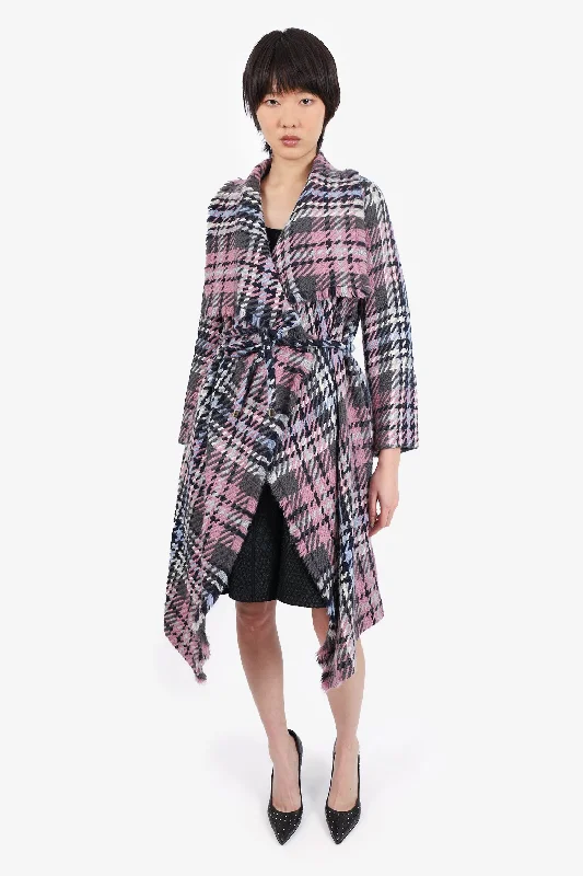 Dress In Style With Our Special Clothing Promotions CH Carolina Herrera Pink/Black Wool Plaid Belted Coat Size XS