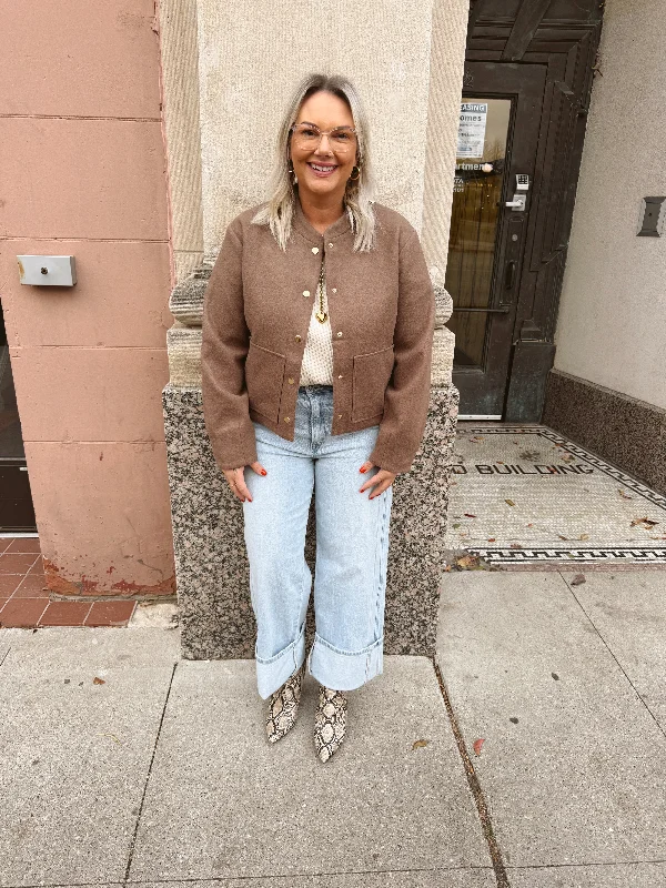 Women's Athleisure Apparel Mocha Bomber Jacket