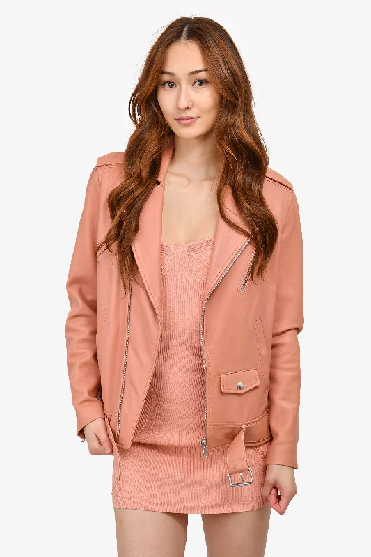 Best Deals On High-Quality Fashion – Shop Now Theory Salmon Pink Leather Moto Jacket Size P