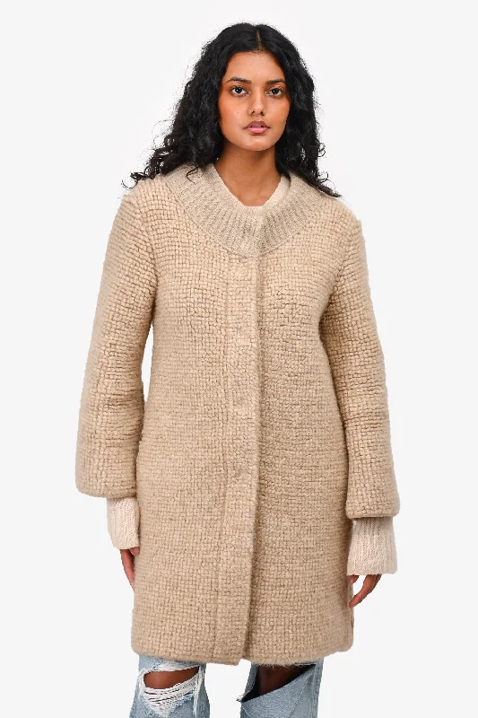 Women's Clothes For Outdoor Events Ermanno Scervino Beige Mohair/Wool Knit Coat Size 42