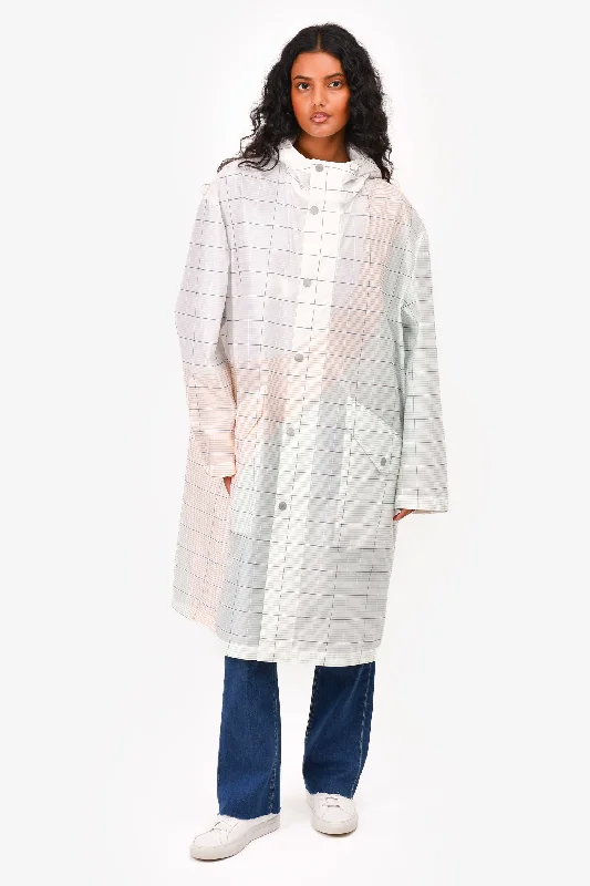 Casual Chic Women's Clothes Hermès Sheer White/Multicolour Striped Panelled Rain Jacket Size 44