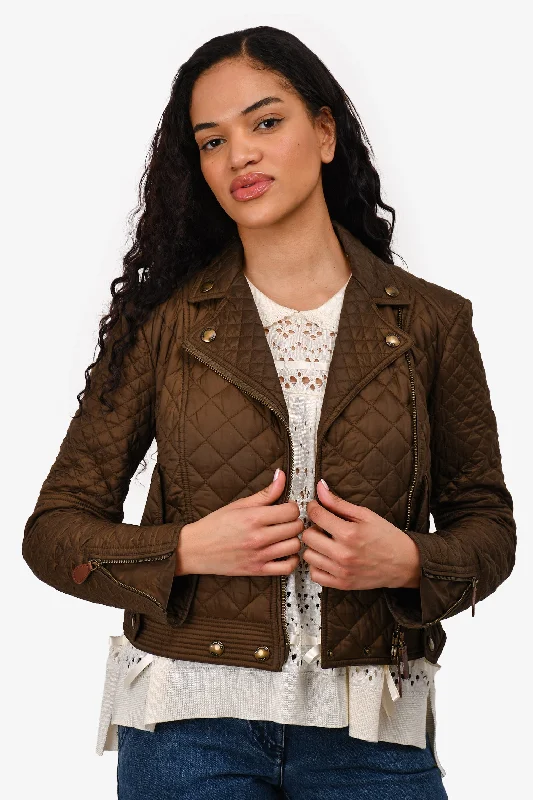 Limited-Time Fashion Sale – Shop Your Favorite Styles Now Burberry Brit Military Green Quilted Cropped Biker Style Jacket Size S