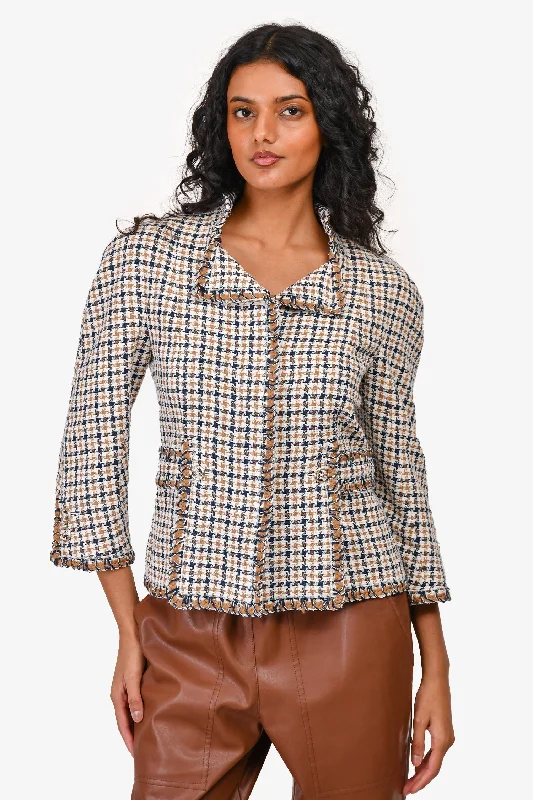 Women's Evening Clothing Pre-Loved Chanel™ 08P Beige/White/Black Plaid Jacket Size 38