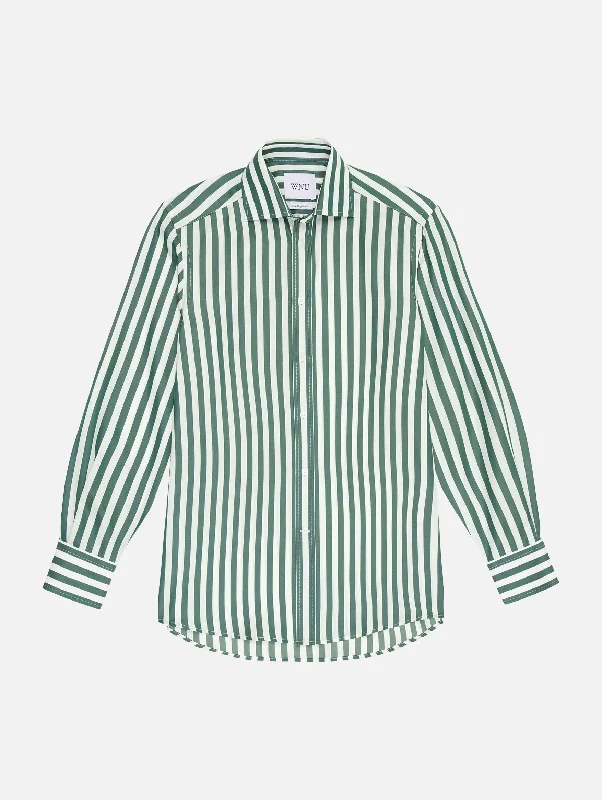 Imeless Style The Boyfriend Shirt in Forest Green Stripe