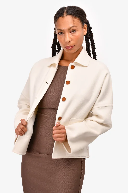 Women's Clothing Apparel Sets Hermès Cream Double Cashmere Button Down Collared Jacket Size 38