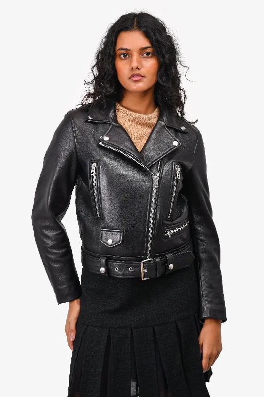 Women's High-Fashion Apparel Acne Studios Black Leather Biker Jacket Size 36