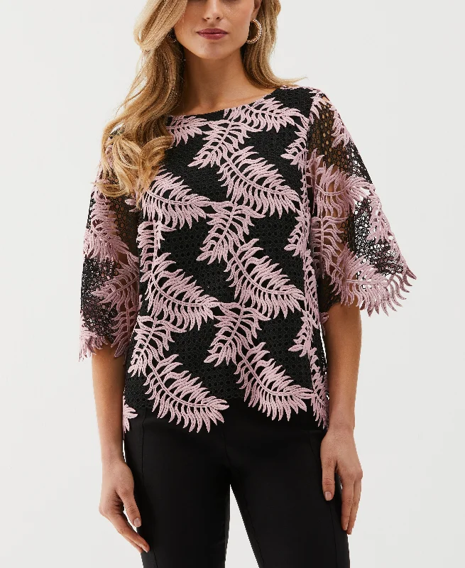 Find Your Unique Flair Petite Scalloped Elbow Sleeve Lace Top