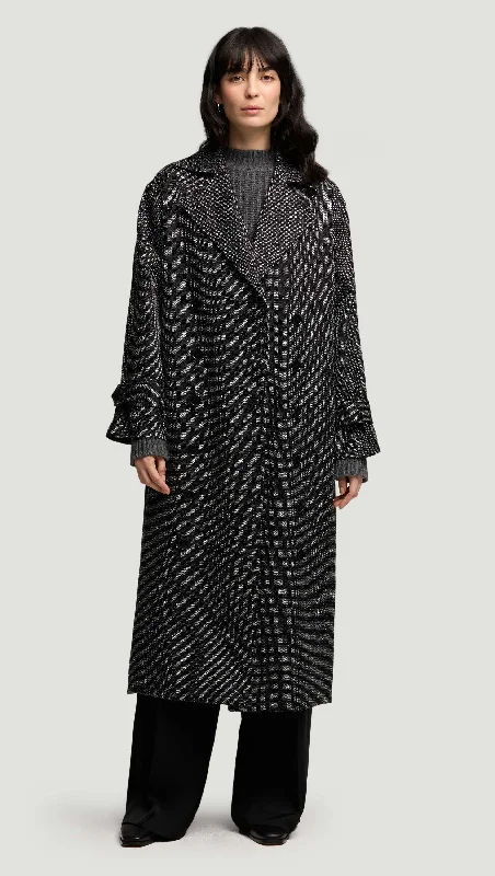 Chic Women's Garments Double-Breasted Coat in Tweed | Black/White