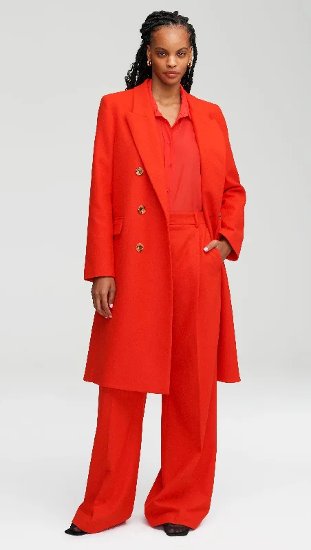 Women's Apparel And Garments Peak Lapel Coat in Wool Twill | Scarlet