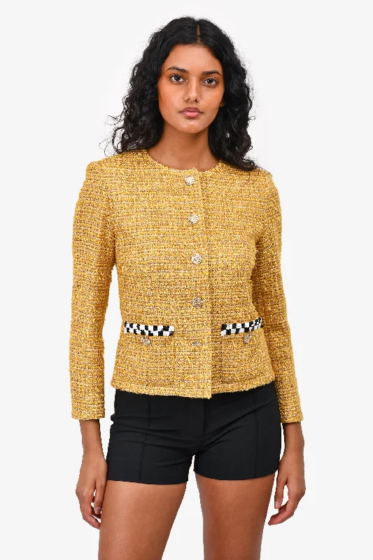 Huge Savings On Must-Have Clothing Essentials Pre-Loved Chanel™ 2022 Gold/Metallic Tweed CC Crop Pattern Jacket Size 34