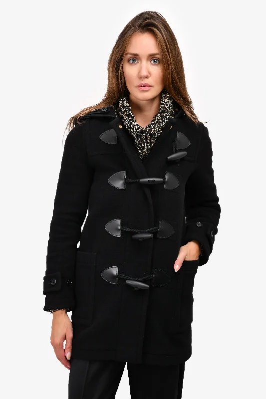 Women's Relaxed Clothes Burberry London Black Wool Blend Peacoat with Hood Size 2 US