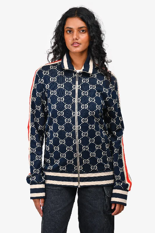 Luxury Women's Clothing Gucci Navy Monogram Zip Up Jacket Size S