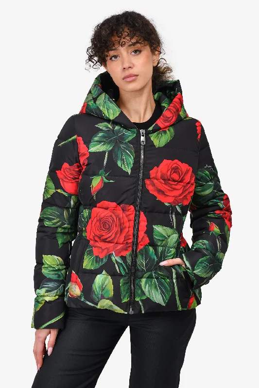 Casual Clothing For Women Dolce & Gabbana Red/Black Down Roses Puffer Size 40