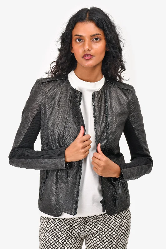 Shop Trendy And Timeless Outfits At Special Prices J Brand Black Snakeskin Embossed Leather Moto Jacket Size S