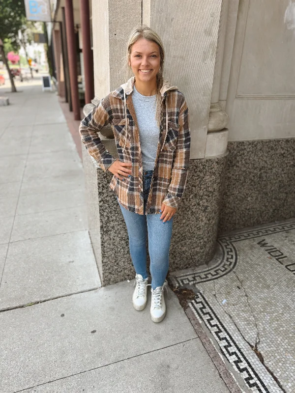 Women's Transitional Apparel Misty Plaid Hooded Shirt Jacket-Final Sale