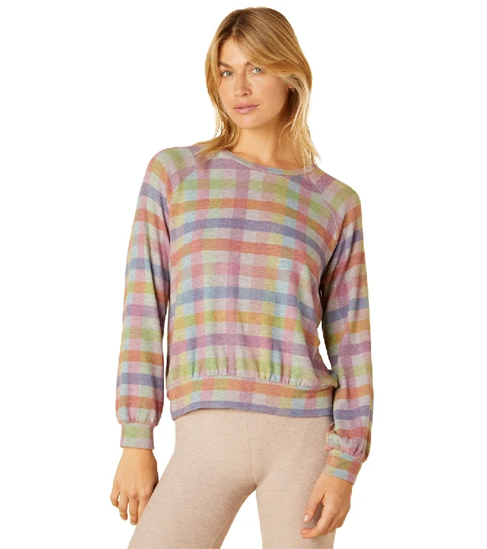 Women's Trendy Clothing Beyond Yoga Relaxed Raglan Pullover Pastel Gingham