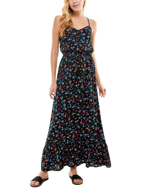 Women's Clothing For Outdoor Events Juniors Womens Floral Criss Cross Maxi Dress