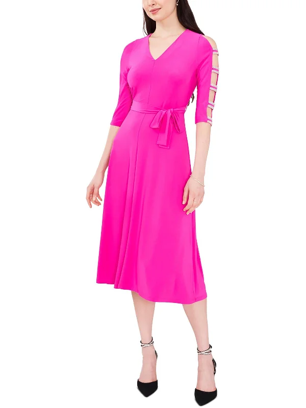 Women's Clothing Sets Petites Womens Stretch Midi Fit & Flare Dress