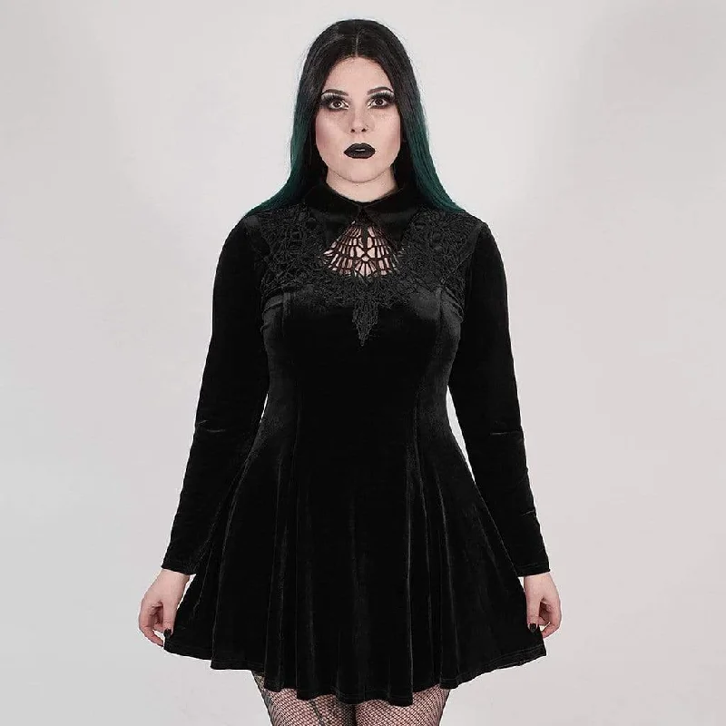 Timeless Women's Clothing Women's Plus Size Gothic Black Velvet Short Collared Dress